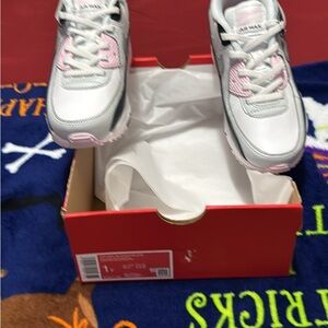 Nike Kids White and Pink Air Max 90 Sneakers
